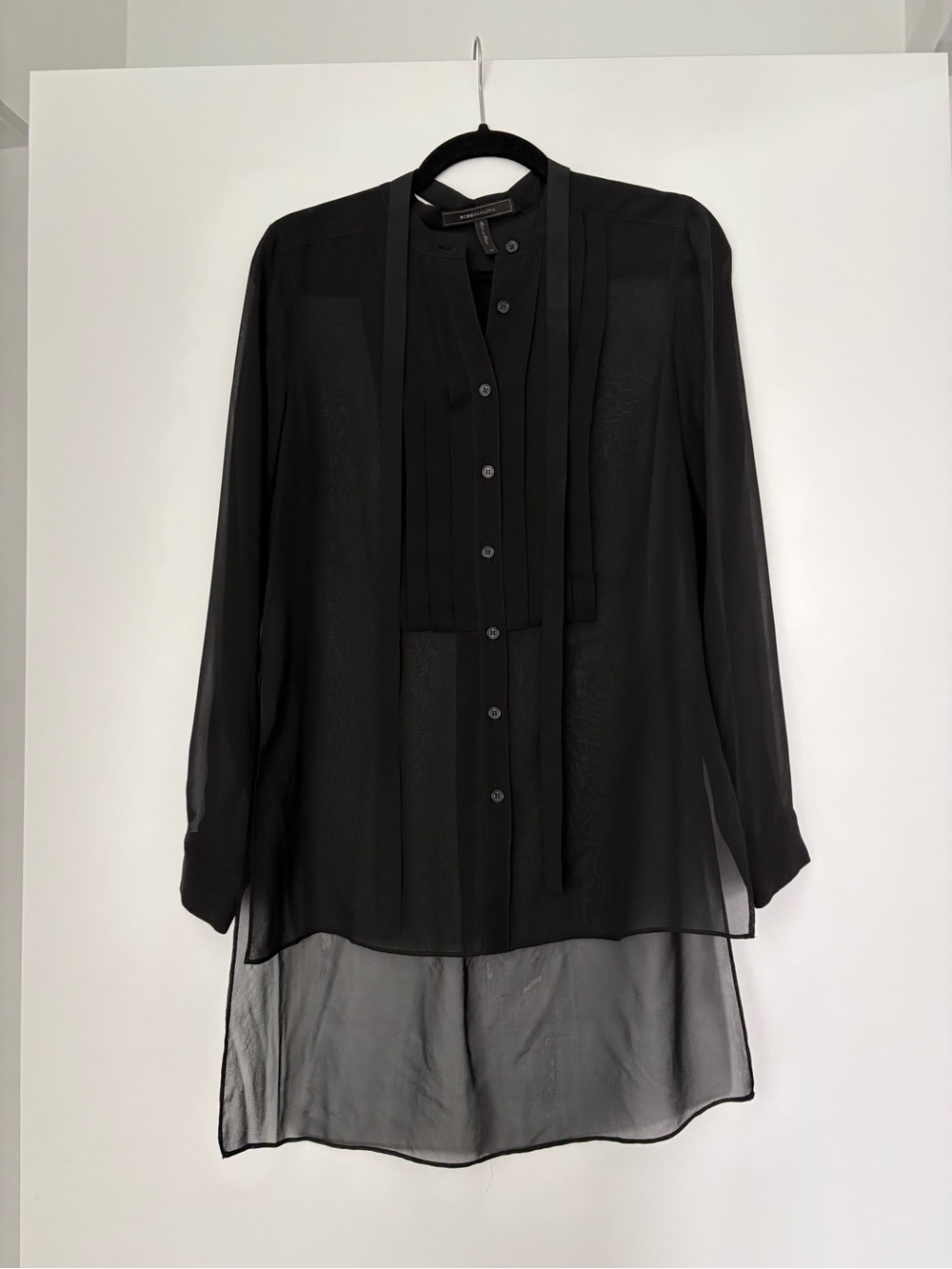 BCBGMaxAzria Black Sheer Button-Down Tunic